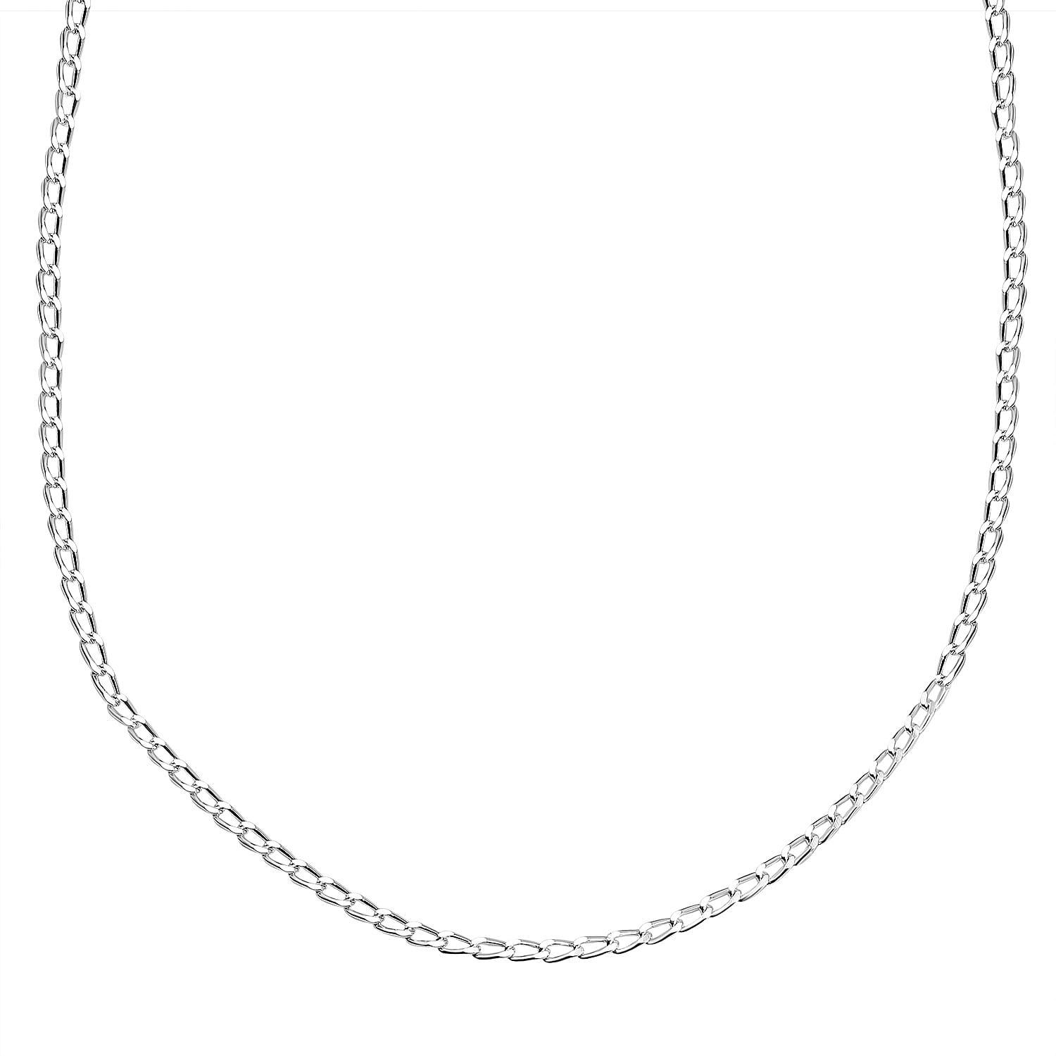 Set of 2 - Sterling Silver Diamond Cut Long Curb Link Chain (Size 18) with Spring Ring Clasp