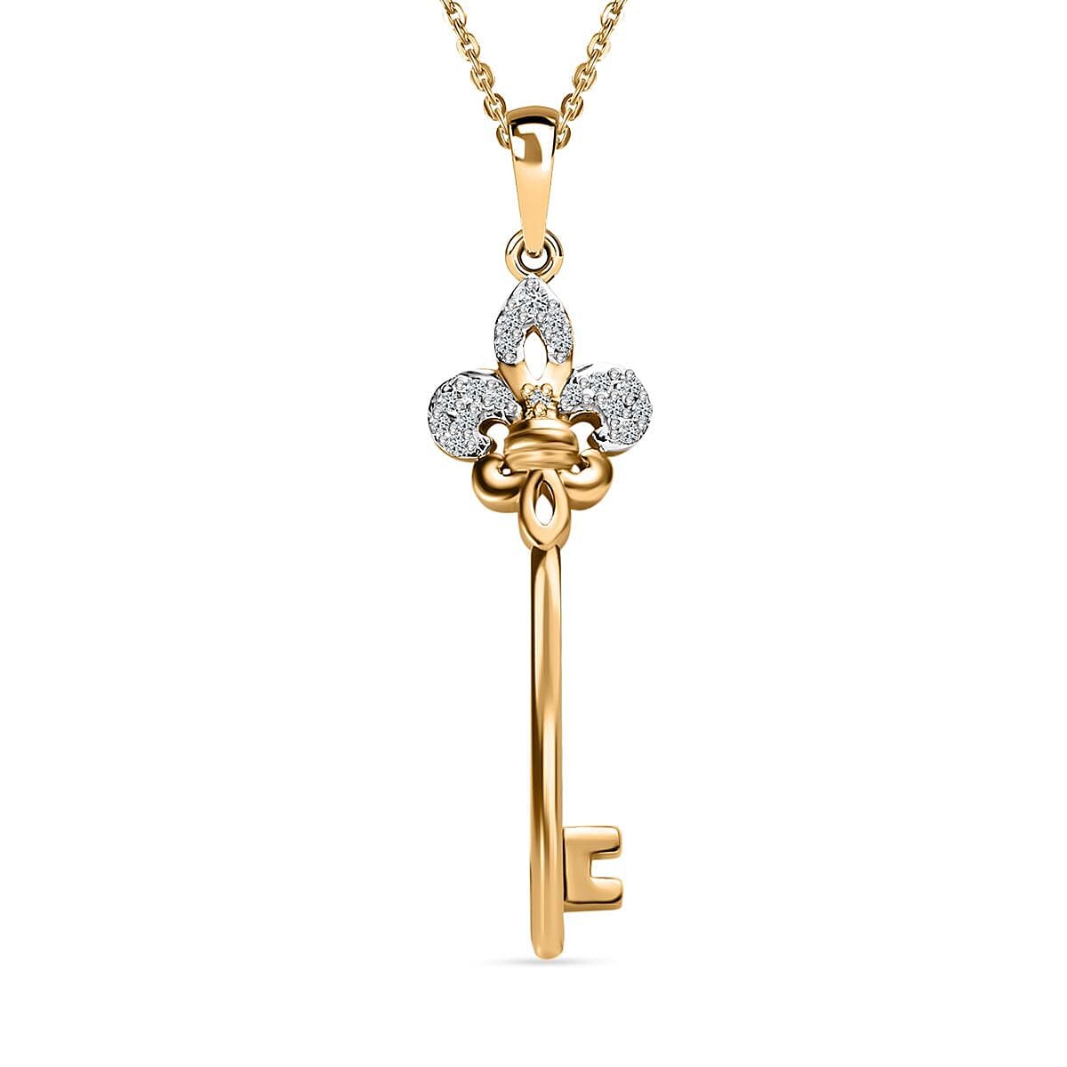 Moissanite Pendant with Chain (Size 20) in Vermeil YG Sterling Silver 0.09 ct Silver Wt. 6.87 Gms 0.120 Ct.
