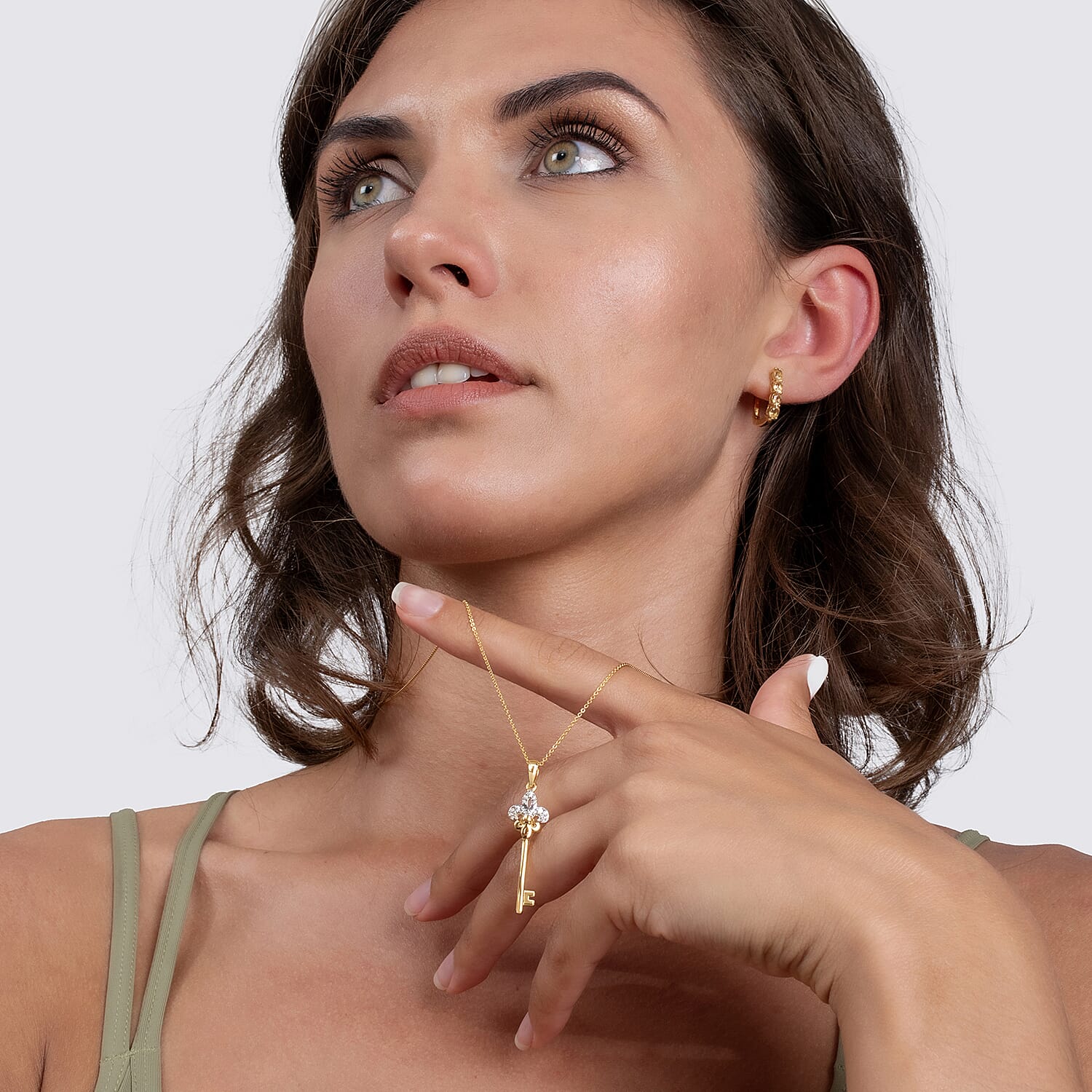 Moissanite Pendant with Chain (Size 20) in Vermeil YG Sterling Silver 0.09 ct Silver Wt. 6.87 Gms 0.120 Ct.