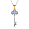 Moissanite Key Pendant with Chain (Size 20) in Platinum and 18K Vermeil Yellow Gold Plated Sterling Silver