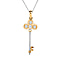 Moissanite Key Pendant with Chain (Size 20) in Platinum and 18K Vermeil Yellow Gold Plated Sterling Silver
