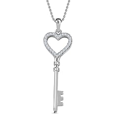 Moissanite Key Pendant with Chain (Size 20) in Platinum Overlay Sterling Silver