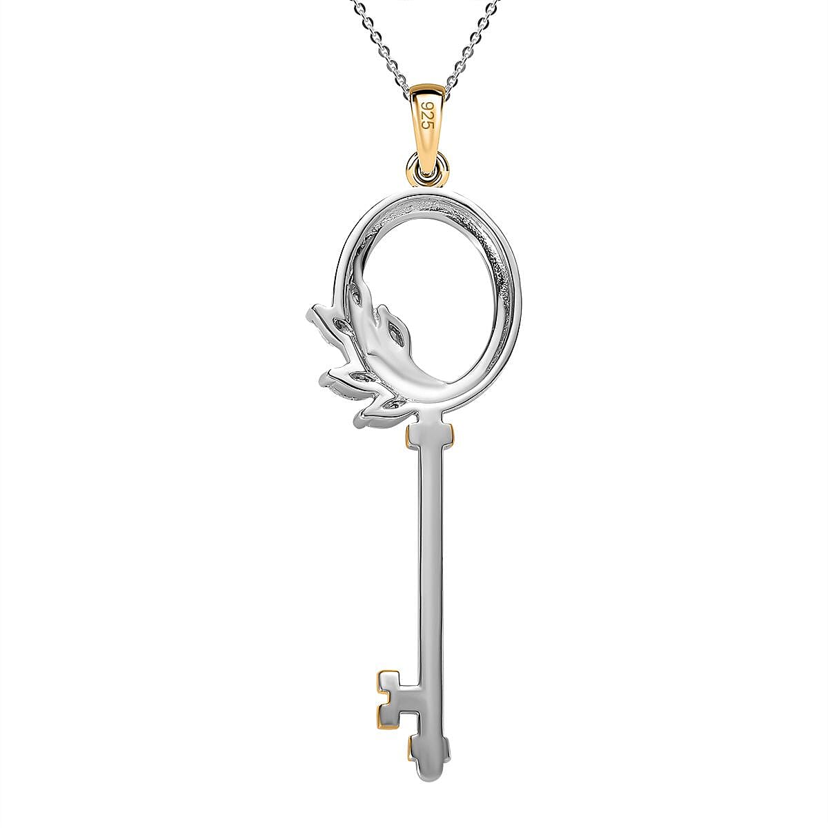 Moissanite Key Pendant with Chain (Size 20) in Platinum & 18K Vermeil Yellow Gold Plated Sterling Silver Moissanite Key Pendant with Chain (Size 20) in Platinum & 18K Vermeil Yellow Gold Plated Sterling Silver