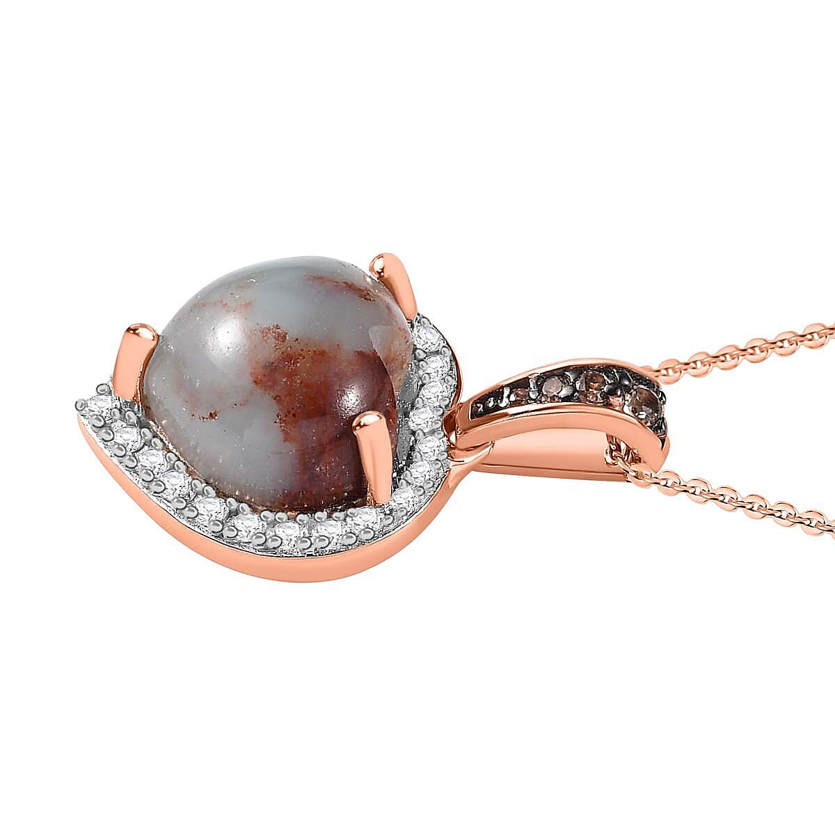 Zimbaprase, Natural White Zircon and Brown Zircon Heart Pendant with Chain (Size 20) in 18K Vermeil Rose Gold Plated Sterling Silver 4.74 Ct