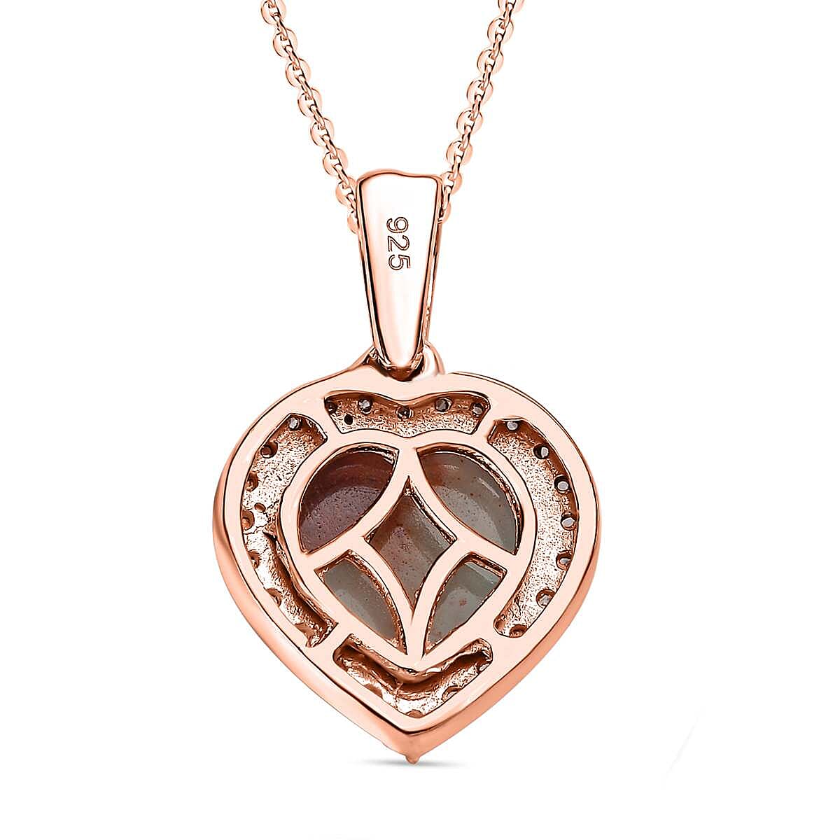 Zimbaprase, Natural White Zircon and Brown Zircon Heart Pendant with Chain (Size 20) in 18K Vermeil Rose Gold Plated Sterling Silver 4.74 Ct