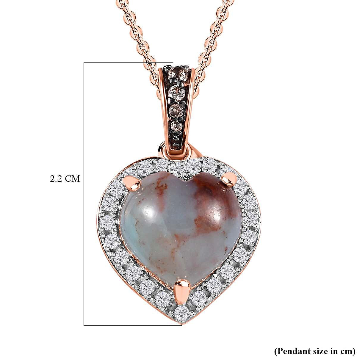 Zimbaprase, Natural White Zircon and Brown Zircon Heart Pendant with Chain (Size 20) in 18K Vermeil Rose Gold Plated Sterling Silver 4.74 Ct