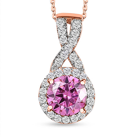 Pink & White Moissanite Pendant with Chain (Size 20) in 18K Rose Gold Vermeil Plated Sterling Silver 2.06 Ct.