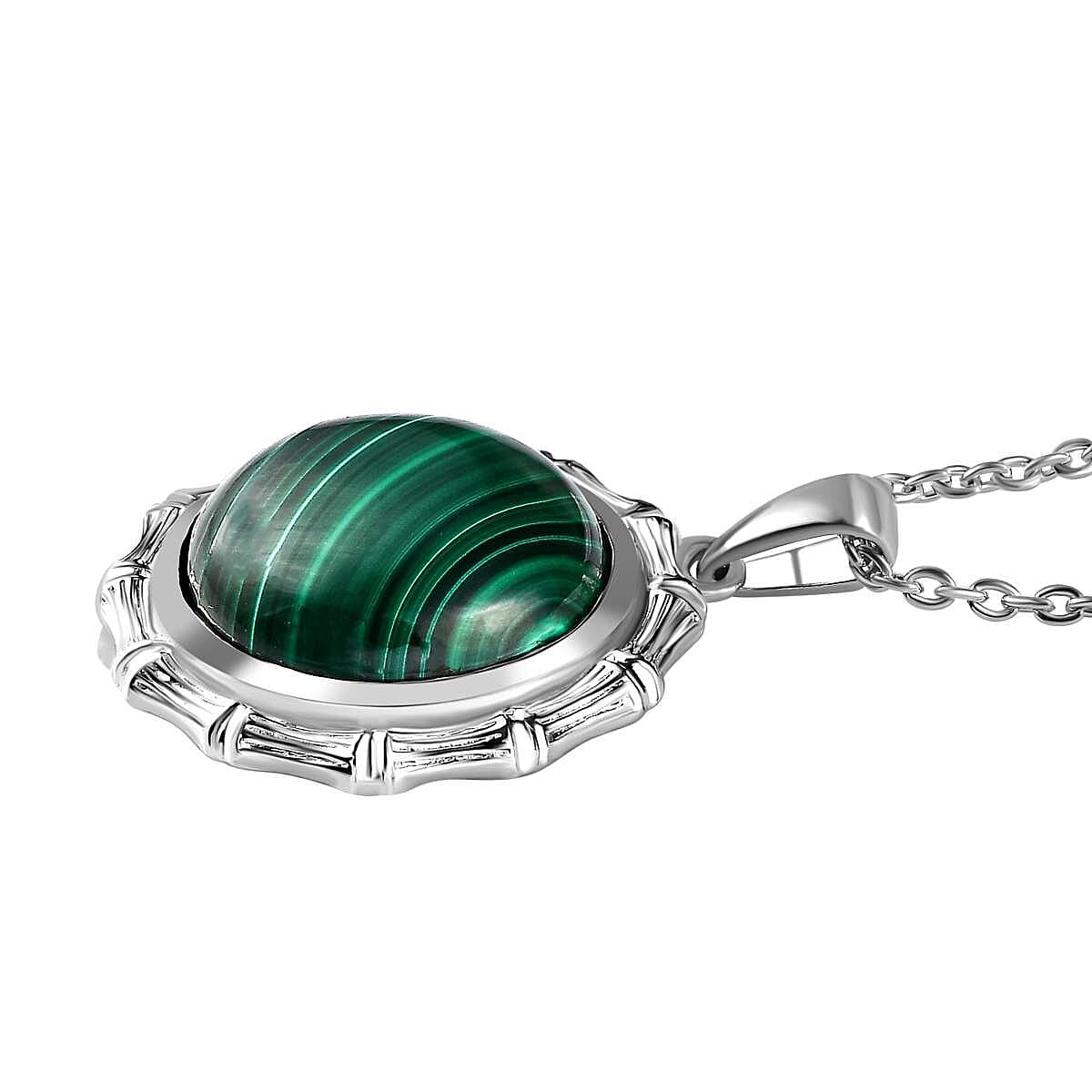 Sterling Silver Malachite Pendant with Chain (Size 20) 14.250  Ct.