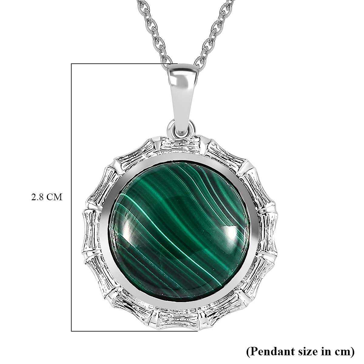 Sterling Silver Malachite Pendant with Chain (Size 20) 14.250  Ct.