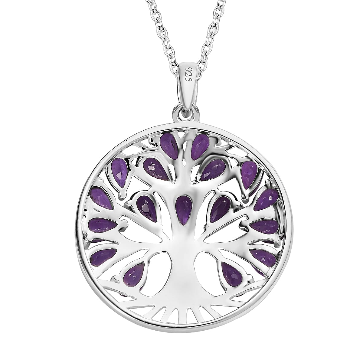 Amethyst Sterling Silver Tree of Life Pendant With Chain (Size - 20) 3.28 Ct, Silver Wt. 6.52 Gms.