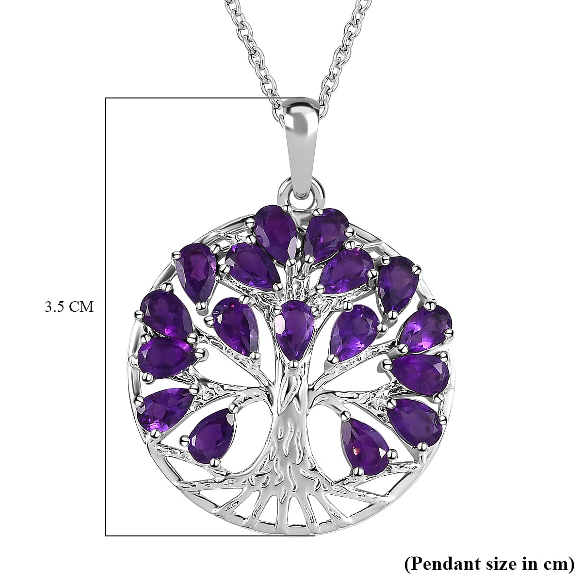 Amethyst Sterling Silver Tree of Life Pendant With Chain (Size - 20) 3.28 Ct, Silver Wt. 6.52 Gms.