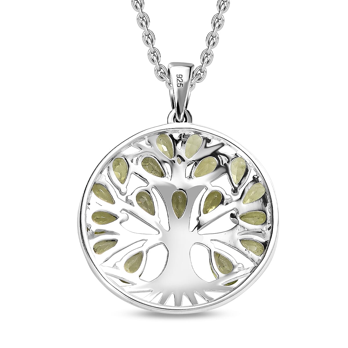 Hebei Peridot Sterling Silver Tree of Life Pendant With Chain (Size 20) 4.25 Ct, Silver Wt. 7.44 Gms.