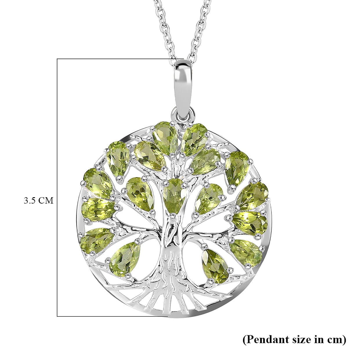 Hebei Peridot Sterling Silver Tree of Life Pendant With Chain (Size 20) 4.25 Ct, Silver Wt. 7.44 Gms.