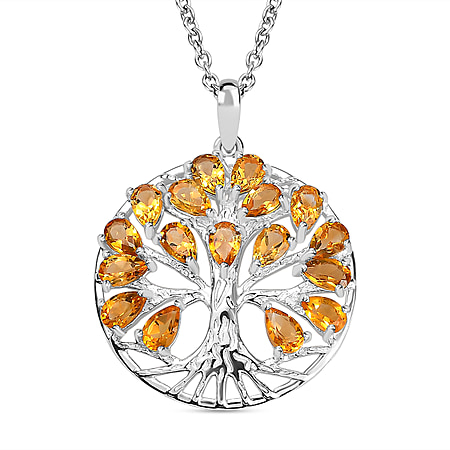 Citrine Sterling Silver Tree of Life Pendant With Chain (Size 20) 3.45 Ct, Silver Wt. 6.11 GM