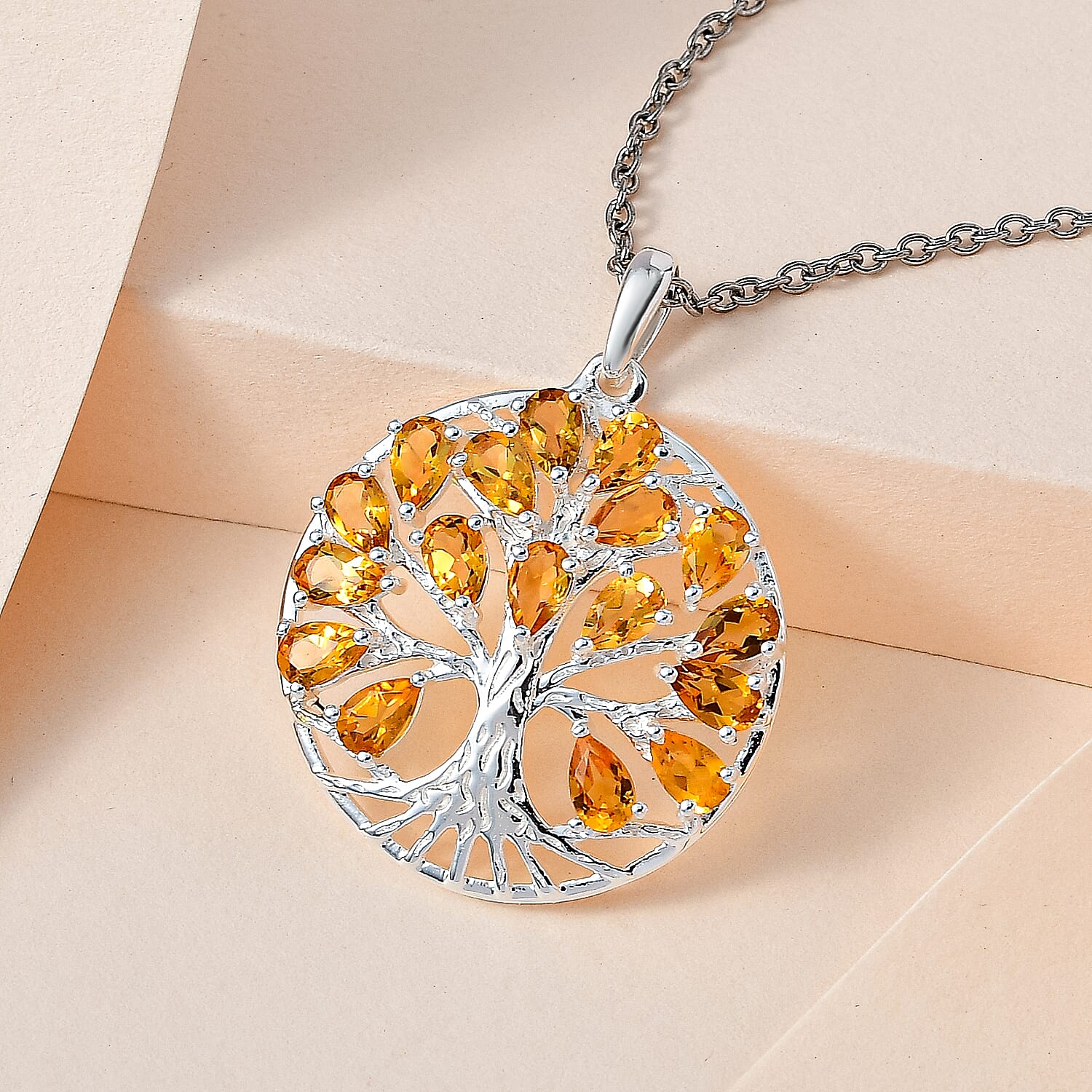 Citrine Sterling Silver Tree of Life Pendant With Chain (Size 20) 3.45 Ct, Silver Wt. 6.11 GM