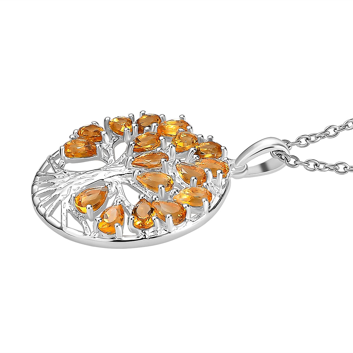Citrine Sterling Silver Tree of Life Pendant With Chain (Size 20) 3.45 Ct, Silver Wt. 6.11 GM