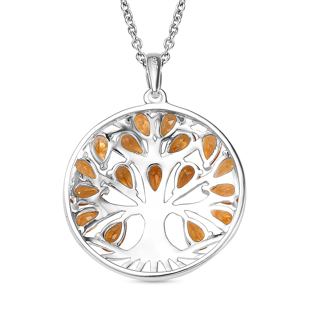 Citrine Sterling Silver Tree of Life Pendant With Chain (Size 20) 3.45 Ct, Silver Wt. 6.11 GM