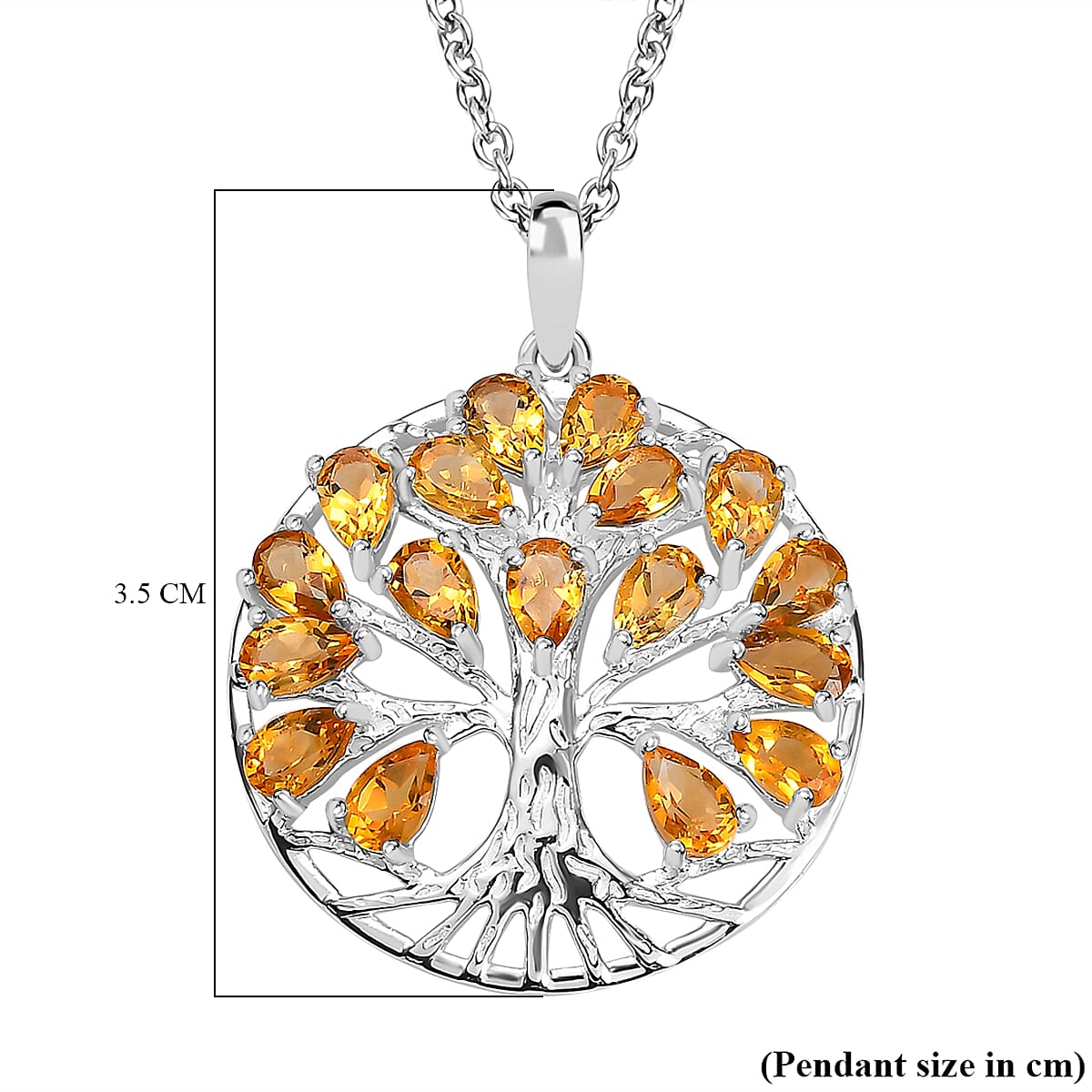 Citrine Sterling Silver Tree of Life Pendant With Chain (Size 20) 3.45 Ct, Silver Wt. 6.11 GM