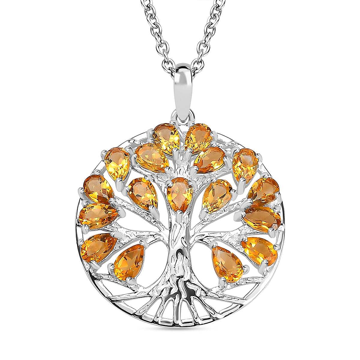 Citrine Sterling Silver Tree of Life Pendant With Chain (Size 20) 3.45 Ct, Silver Wt. 6.11 GM