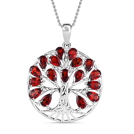 Red Garnet Sterling Silver Tree of Life Pendant With Chain (Size 20) 3.40 Ct