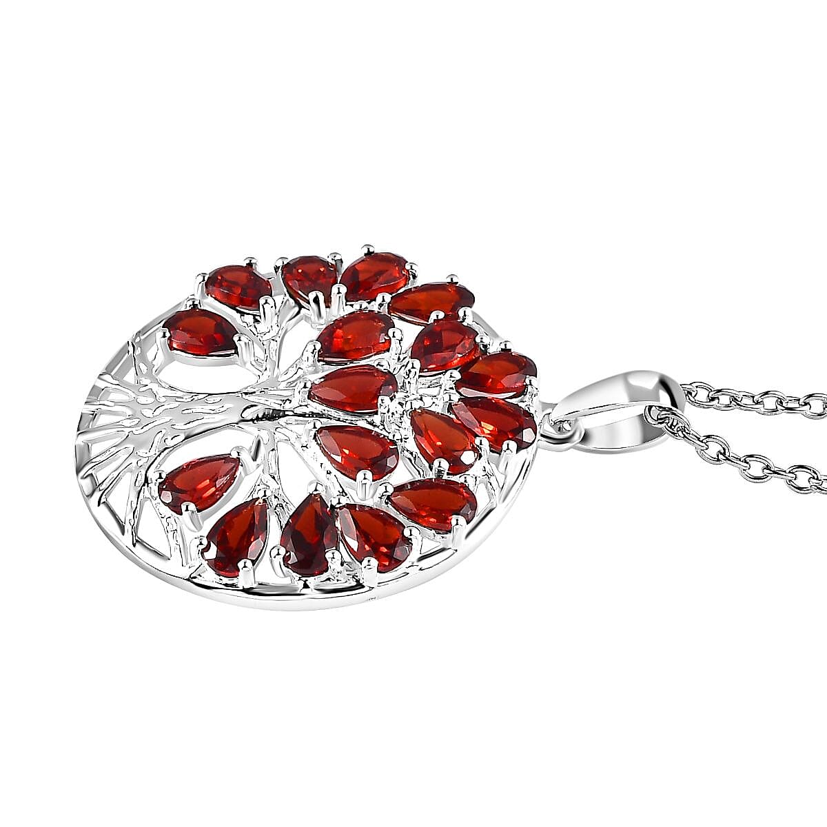 Red Garnet Sterling Silver Tree of Life Pendant With Chain (Size 20) 4.87 Ct, Silver Wt.6.47 Gms.