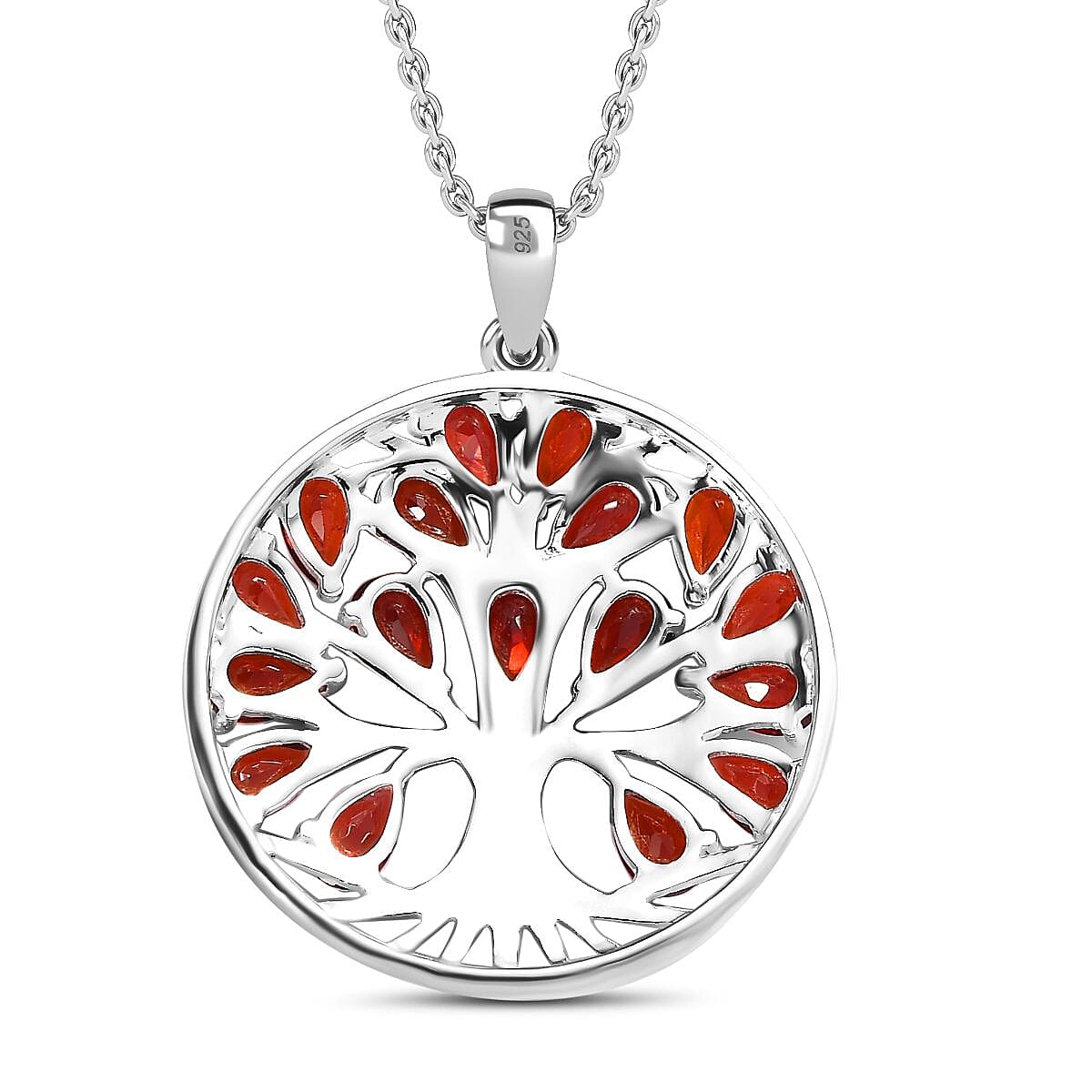 Red Garnet Sterling Silver Tree of Life Pendant With Chain (Size 20) 4.87 Ct, Silver Wt.6.47 Gms.