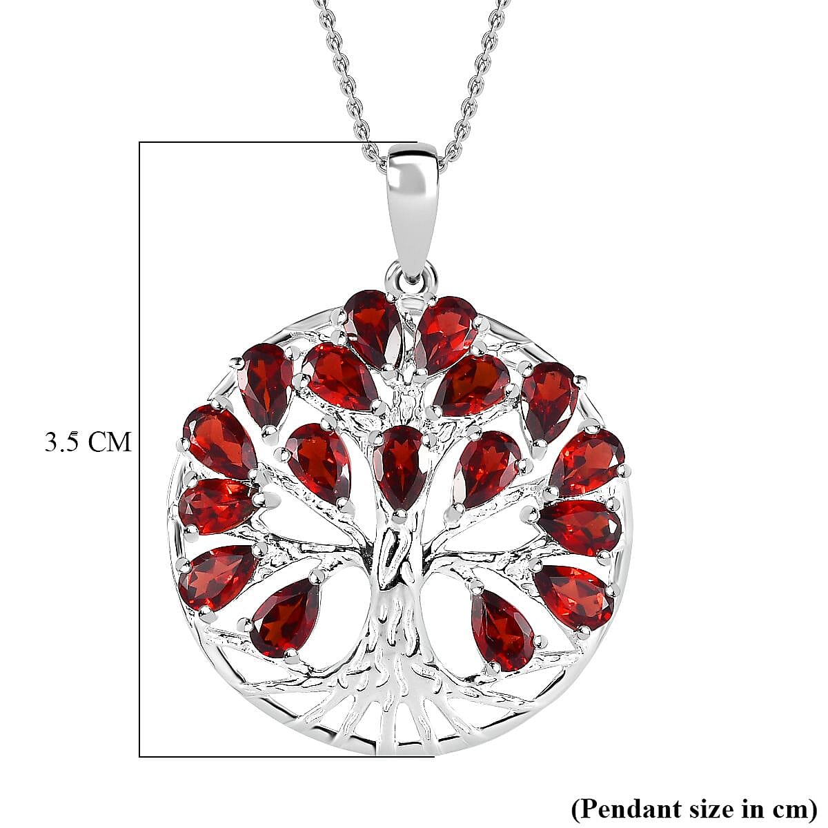 Red Garnet Sterling Silver Tree of Life Pendant With Chain (Size 20) 4.87 Ct, Silver Wt.6.47 Gms.