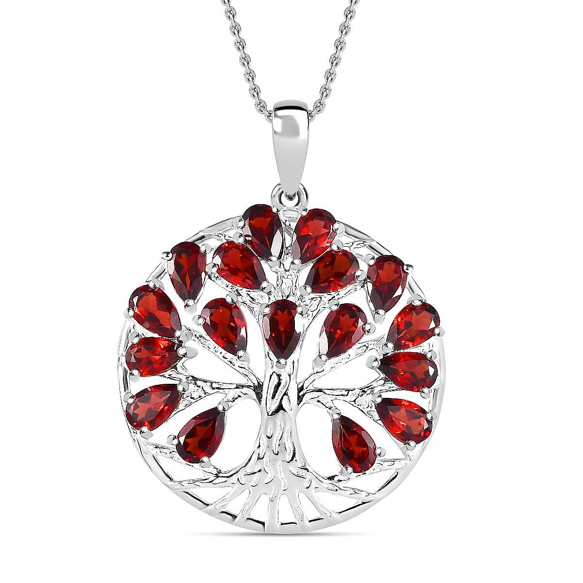 Red Garnet Sterling Silver Tree of Life Pendant With Chain (Size 20) 4.87 Ct, Silver Wt.6.47 Gms.