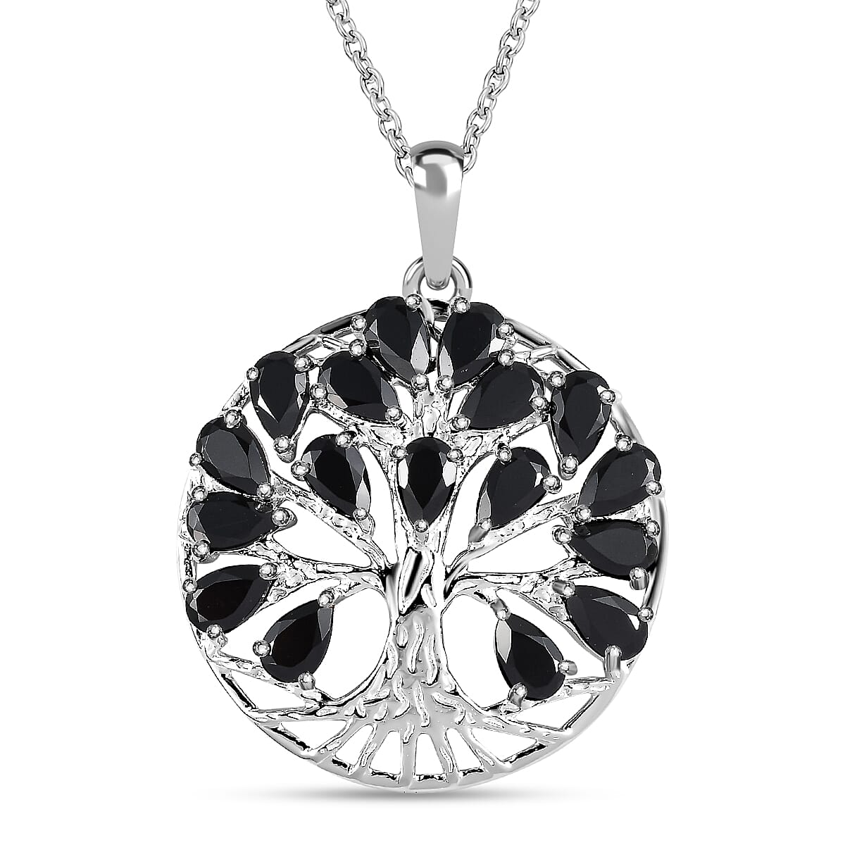 Boi Ploi Black Spinel Sterling Silver Tree of Life Pendant With Chain (Size 20) 5.27 Ct, Silver Wt 7.44 Gms.