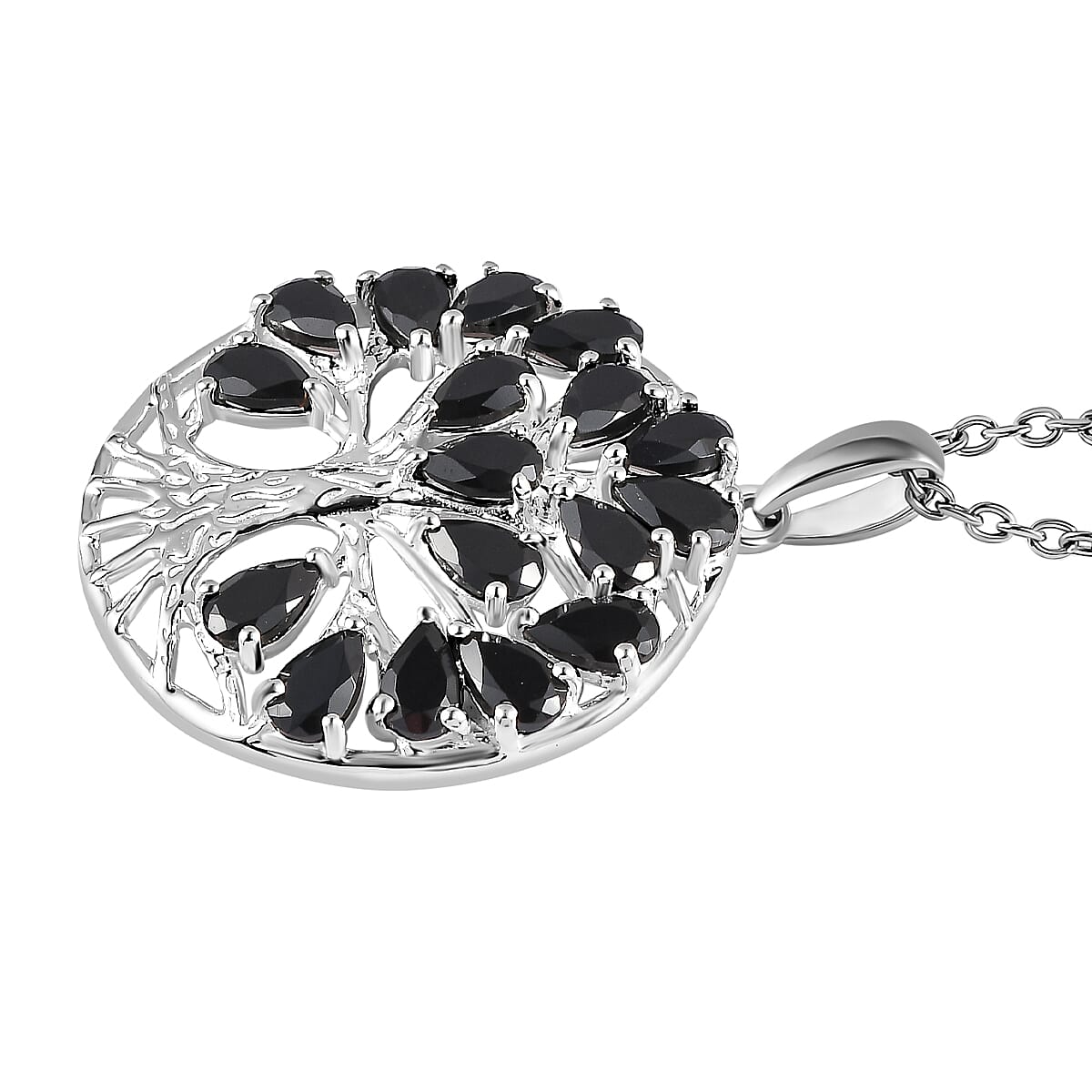 Boi Ploi Black Spinel Sterling Silver Tree of Life Pendant With Chain (Size 20) 5.27 Ct, Silver Wt 7.44 Gms.