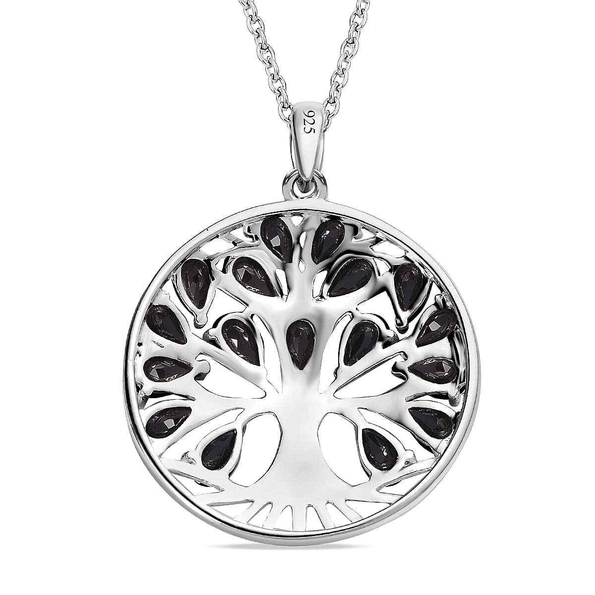 Boi Ploi Black Spinel Sterling Silver Tree of Life Pendant With Chain (Size 20) 5.27 Ct, Silver Wt 7.44 Gms.