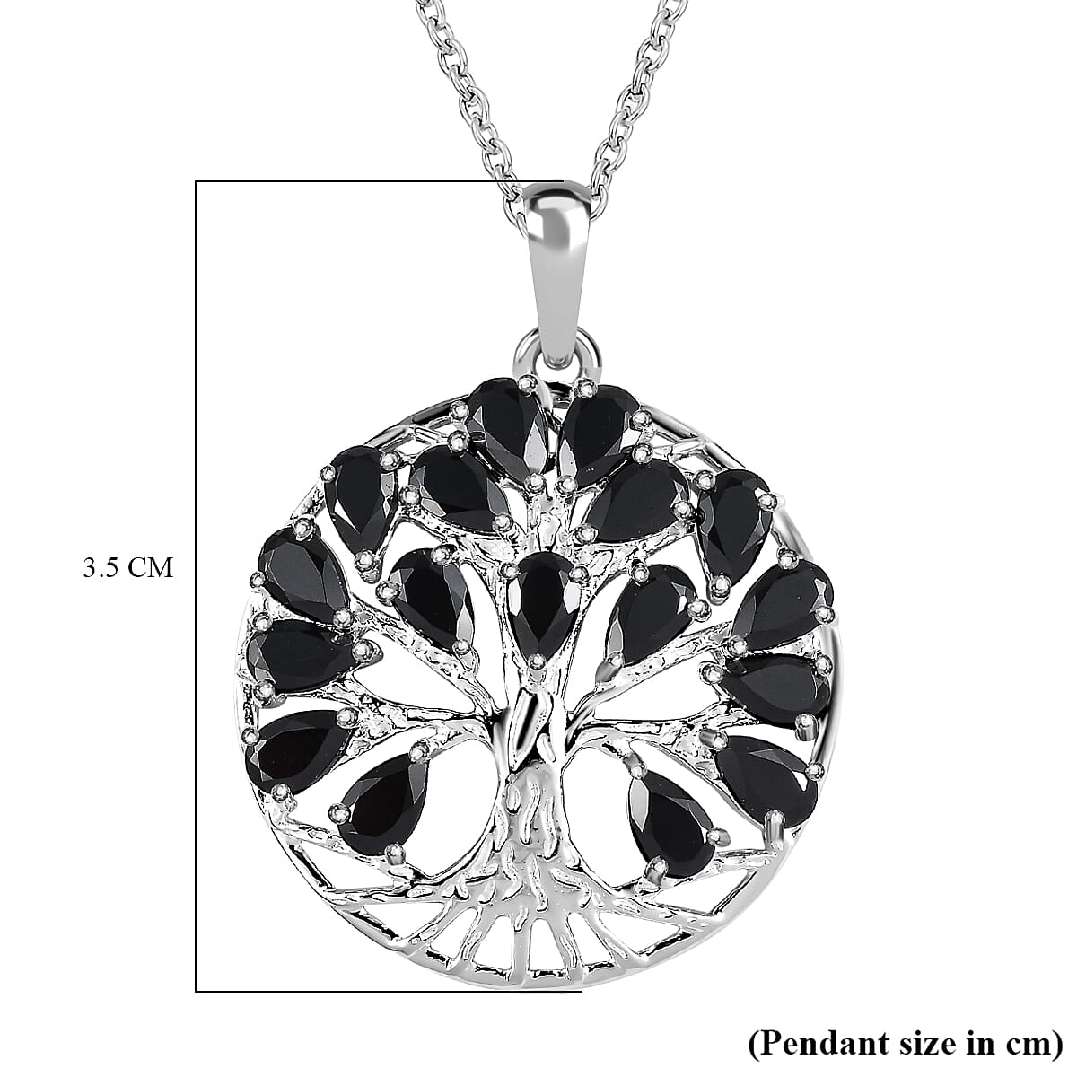 Boi Ploi Black Spinel Sterling Silver Tree of Life Pendant With Chain (Size 20) 5.27 Ct, Silver Wt 7.44 Gms.