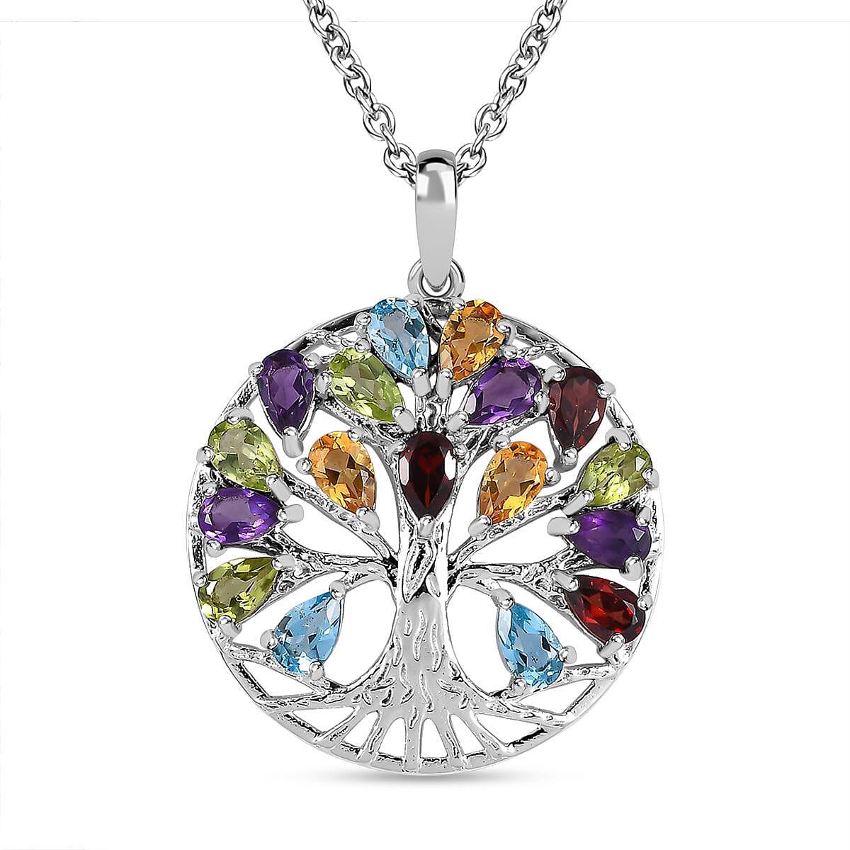 Pendant with Genuine Stones on Silver Chain on sale