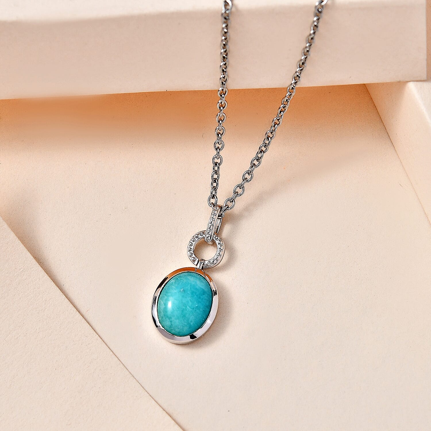 Amazonite Pendant with Chain (Size 20) in Platinum Overlay Sterling Silver 2.500 Ct.