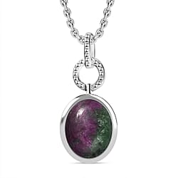 Thulite Platinum Overlay Sterling Silver Pendant with Stainless Steel Chain (Size 20) 2.50 Ct.