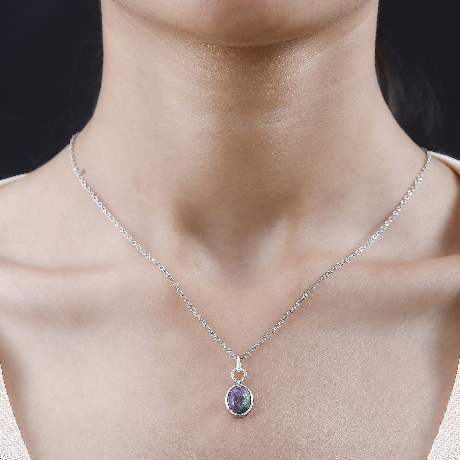 Ruby Zoisite Pendant with Chain (Size 20) in Platinum Overlay Sterling Silver 2.50 Ct.