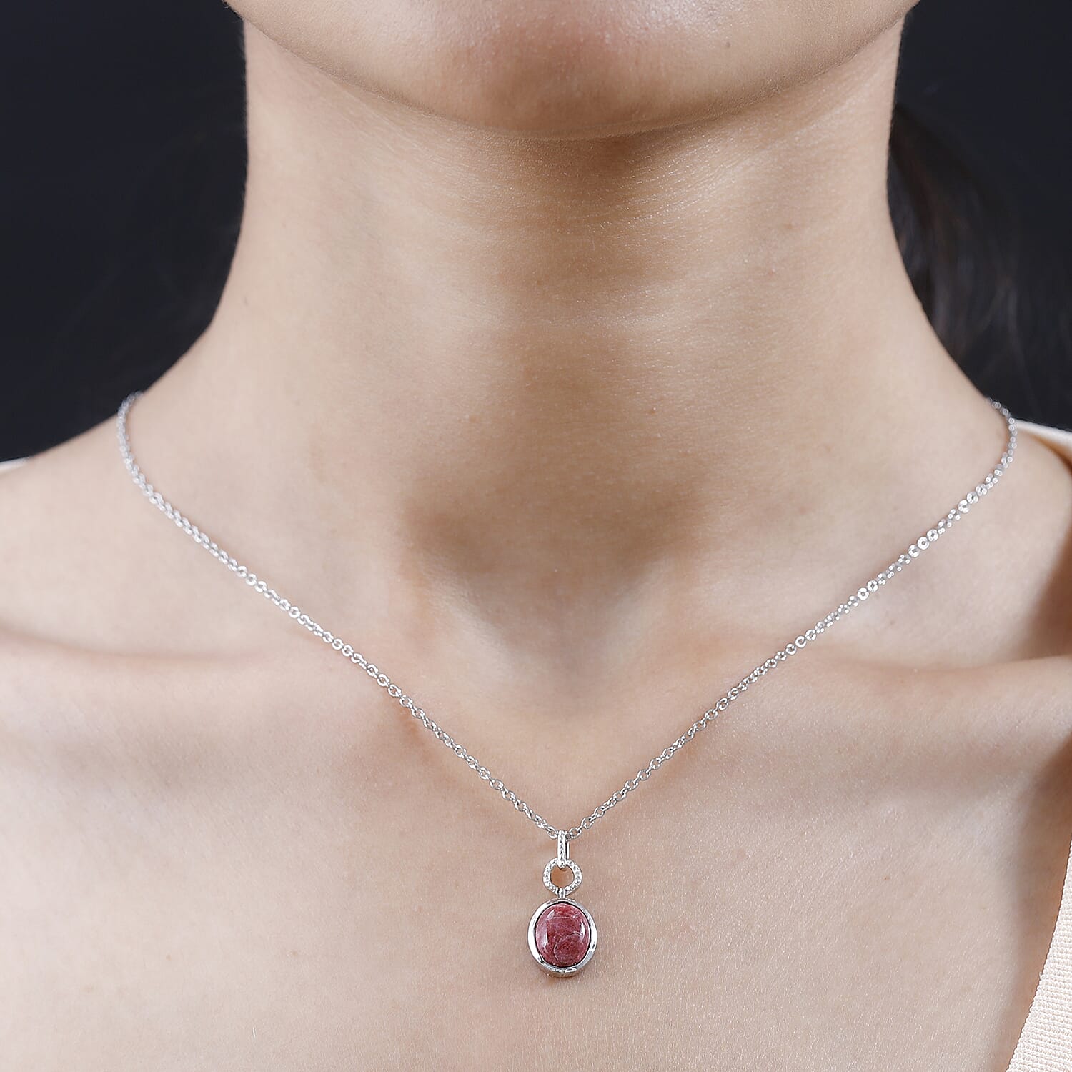 Thulite Platinum Overlay Sterling Silver Pendant with Stainless Steel Chain (Size 20) 2.50 Ct.