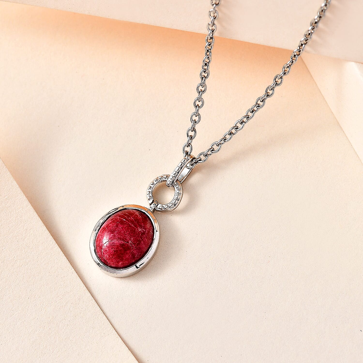Thulite Platinum Overlay Sterling Silver Pendant with Stainless Steel Chain (Size 20) 2.50 Ct.