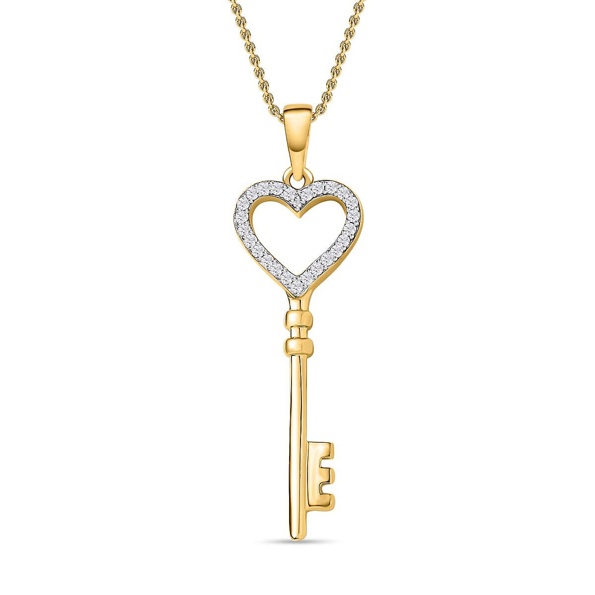 Key Moissanite Pendant with Chain (Size 20) in 18K Vermeil Yellow Gold Plated Sterling Silver