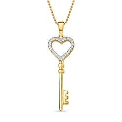 Moissanite Key Pendant with Chain (Size 20) in Platinum Overlay Sterling Silver