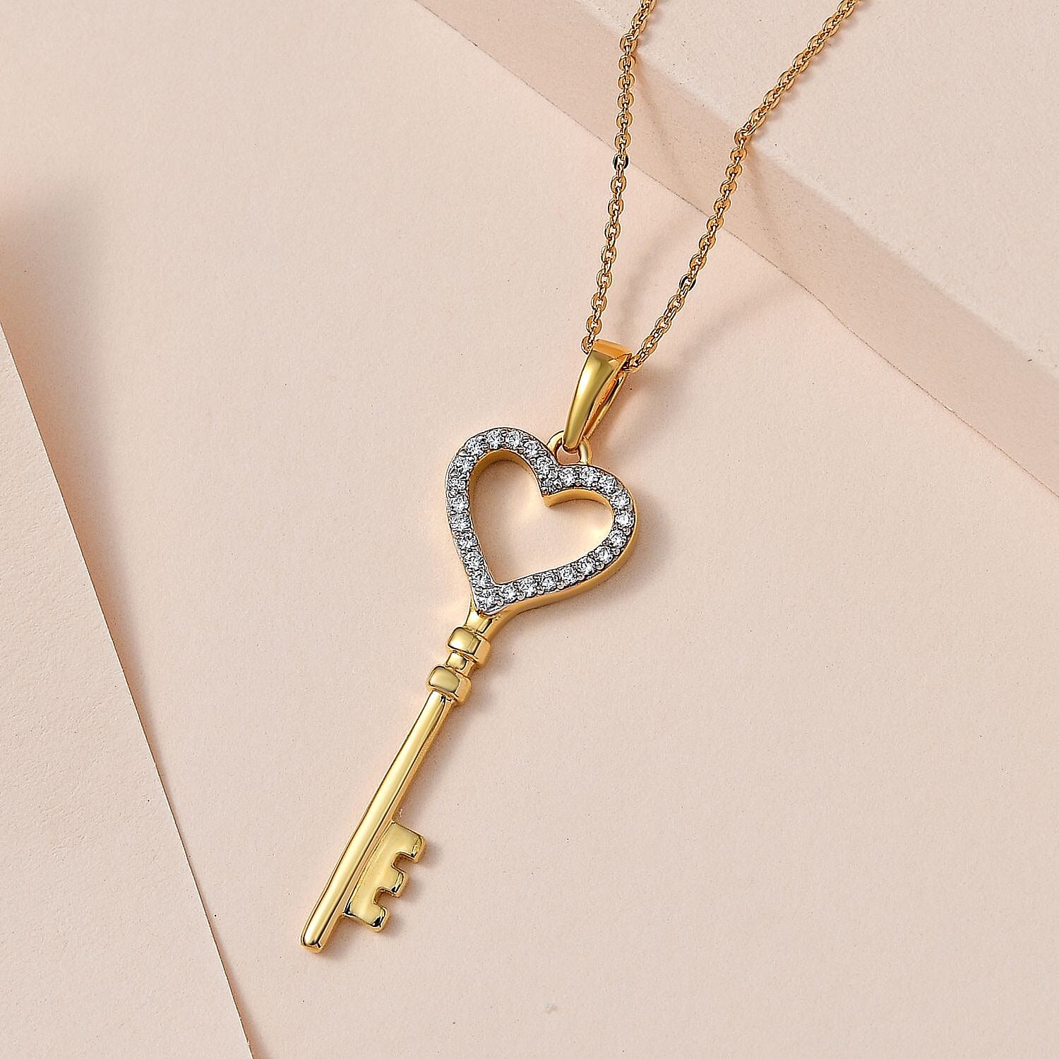 Key Moissanite Pendant with Chain (Size 20) in 18K Vermeil Yellow Gold Plated Sterling Silver