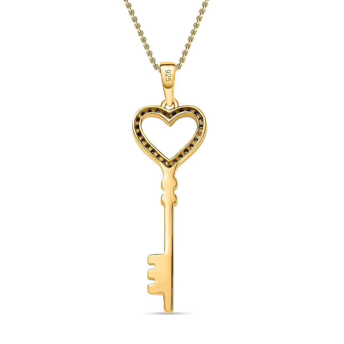 Key Moissanite Pendant with Chain (Size 20) in 18K Vermeil Yellow Gold Plated Sterling Silver