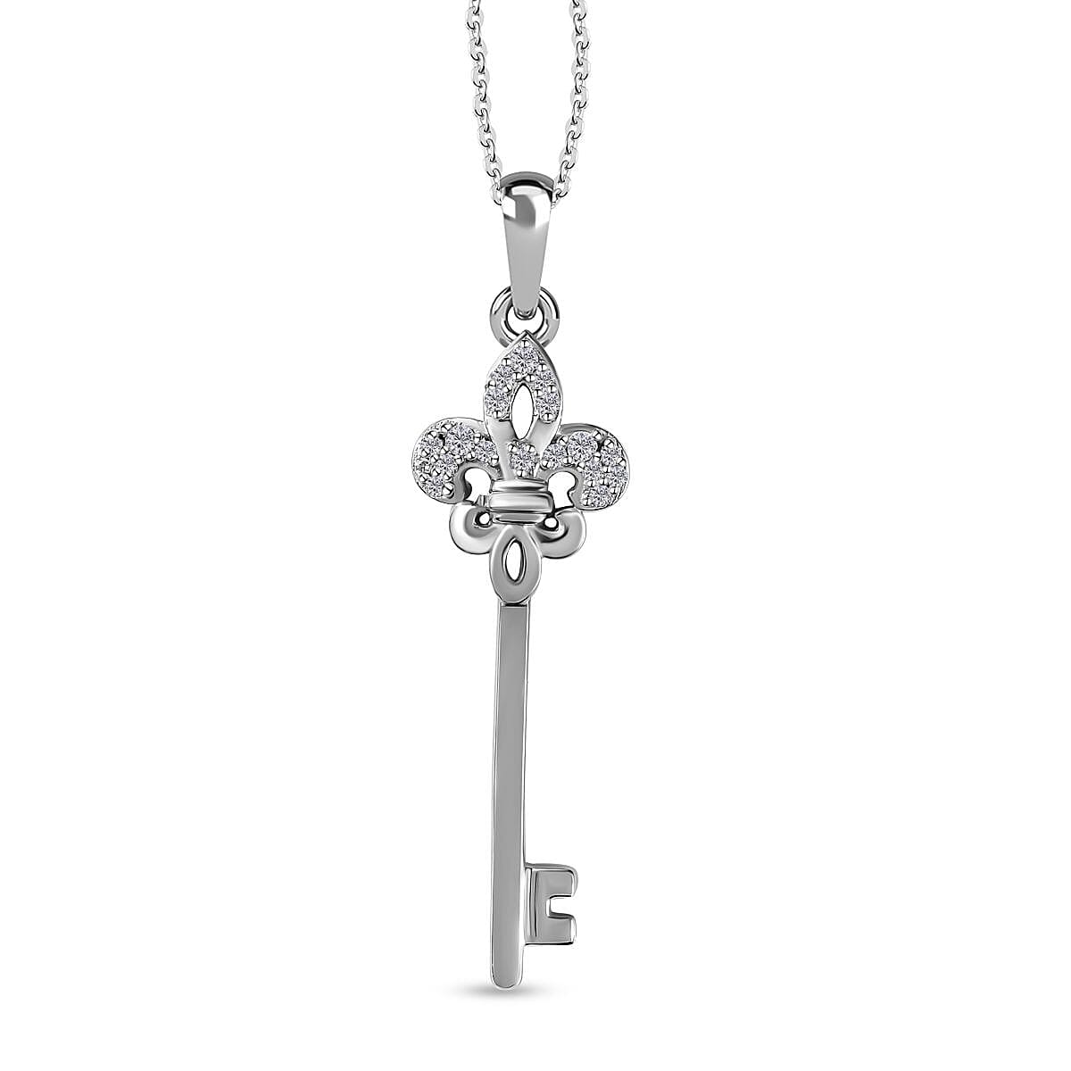 Key Moissanite Pendant with Chain (Size 20) in Platinum Overlay Sterling Silver