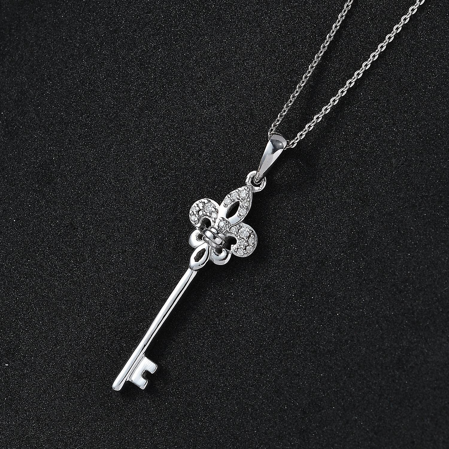 Key Moissanite Pendant with Chain (Size 20) in Platinum Overlay Sterling Silver