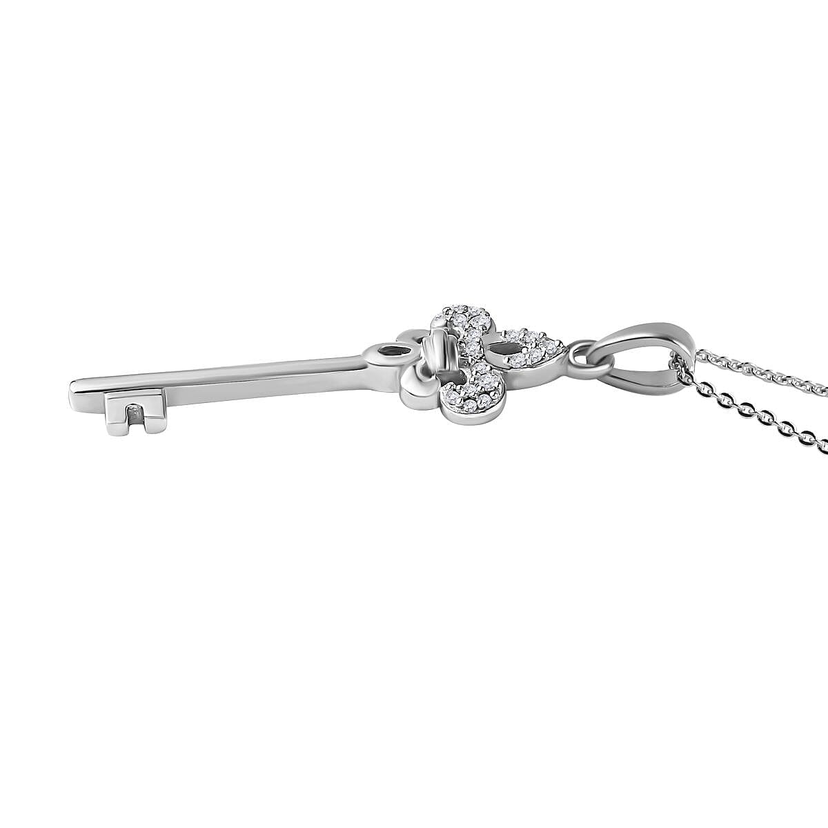 Key Moissanite Pendant with Chain (Size 20) in Platinum Overlay Sterling Silver