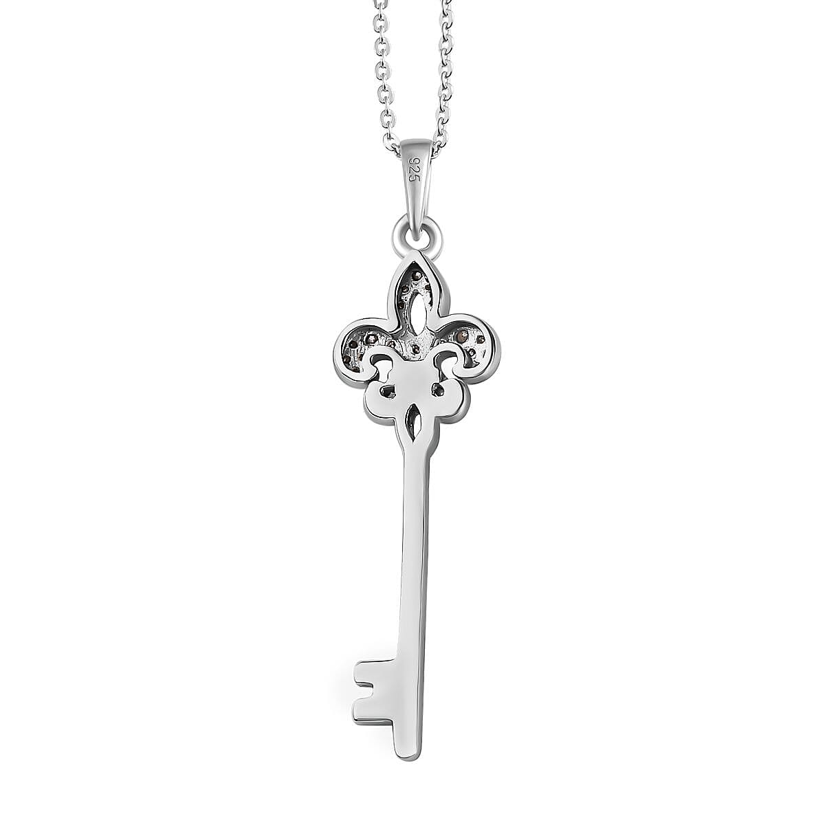 Key Moissanite Pendant with Chain (Size 20) in Platinum Overlay Sterling Silver