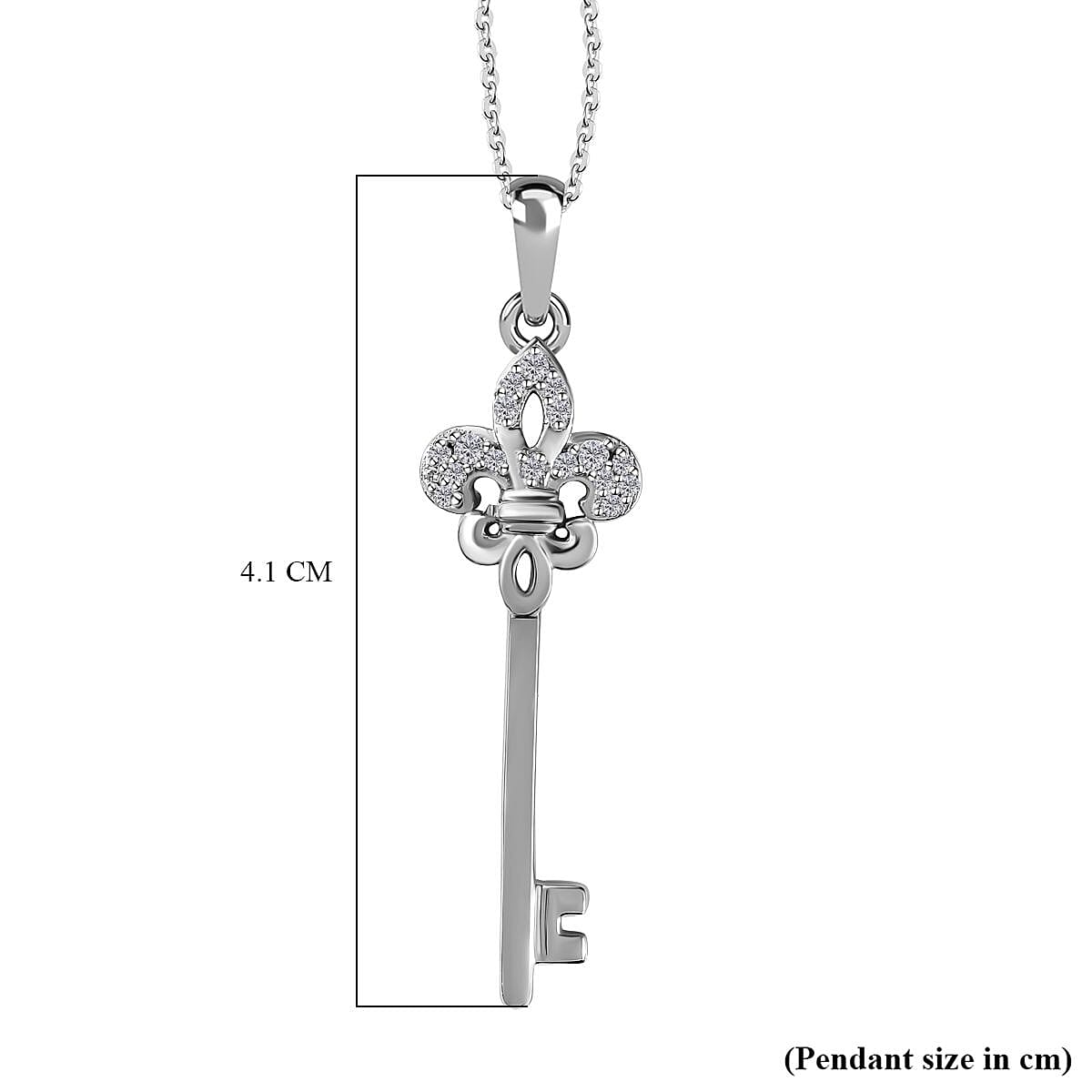 Key Moissanite Pendant with Chain (Size 20) in Platinum Overlay Sterling Silver