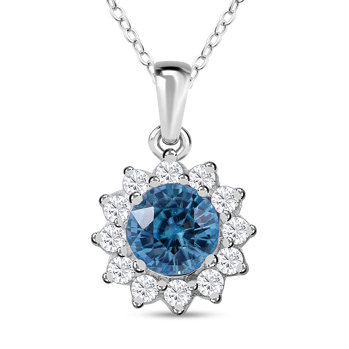 Ratanakiri Blue Zircon and Natural Zircon Floral Pendant with