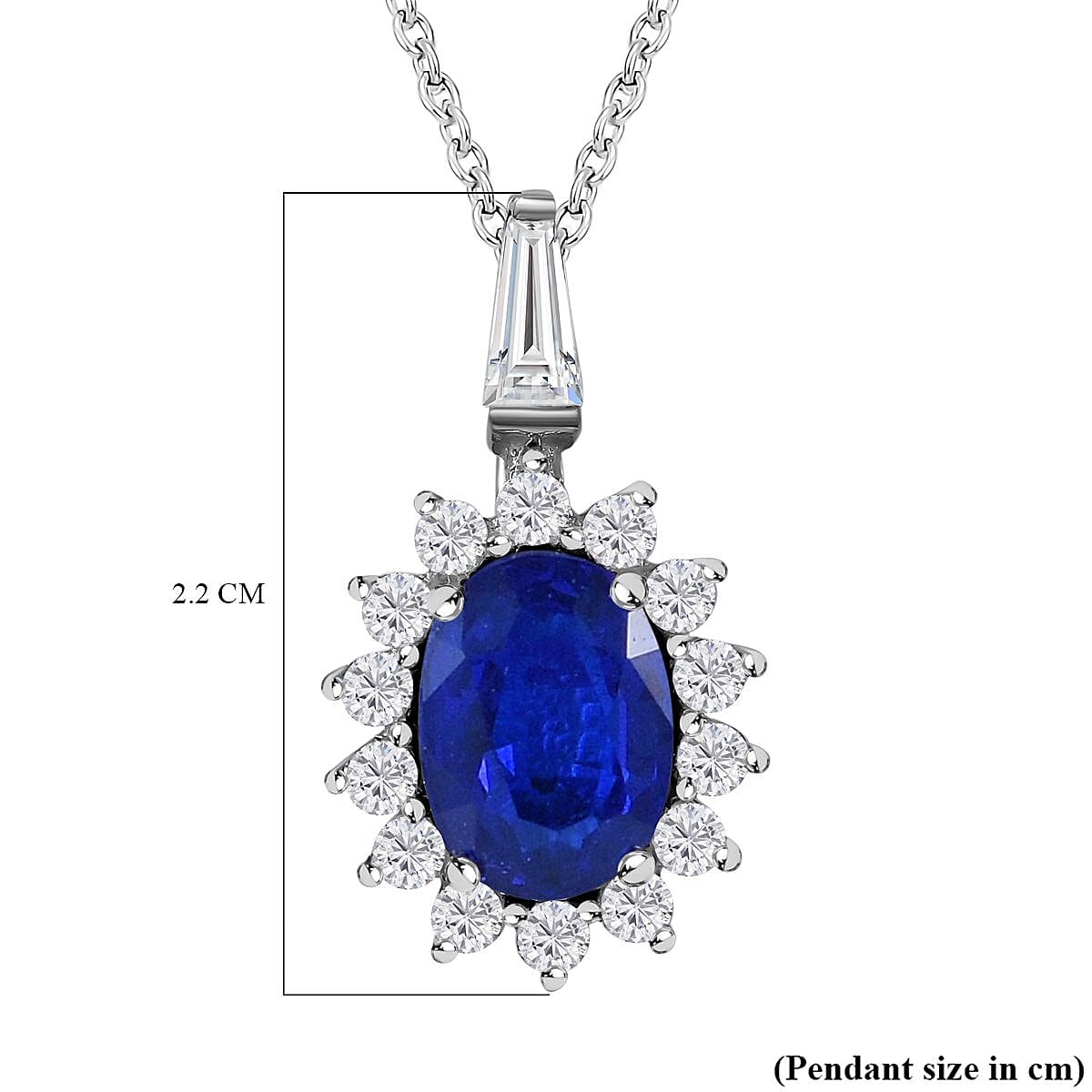 Tanzanian Blue Spinel & Natural Zircon Halo Pendant with Chain (Size 20) in Rhodium Overlay Sterling Silver 1.28 Ct.