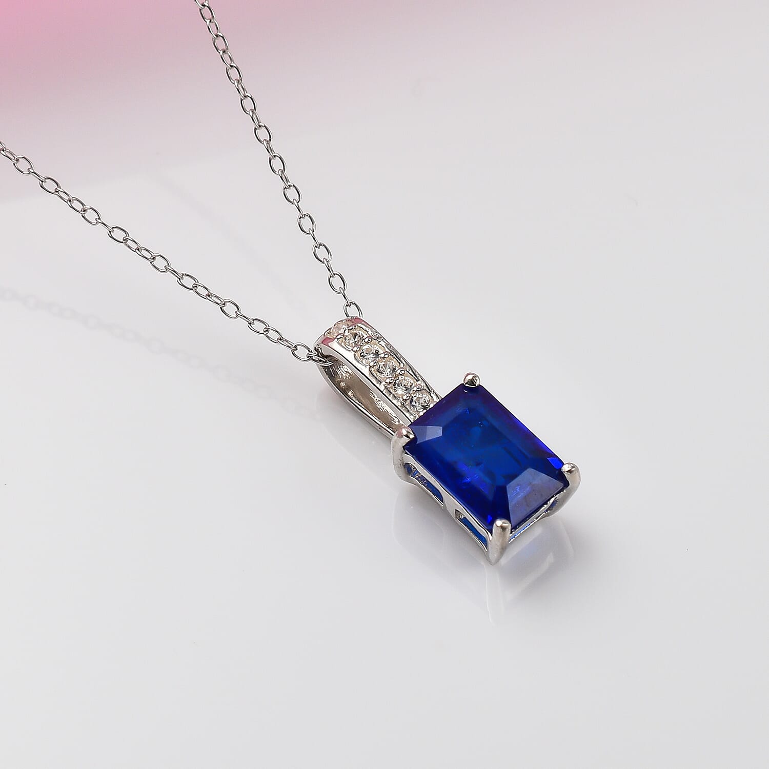 Tanzanian Blue Spinel and Natural Zircon Pendant with Chain (Size-20) in Rhodium Overlay Sterling Silver
